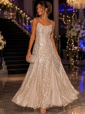 Hailey Logan by Adrianna Papell Champagne Sequin Dress